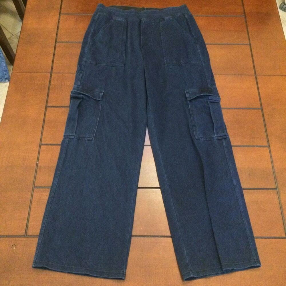 Halara mid rise flex cargo blue jeans large petite